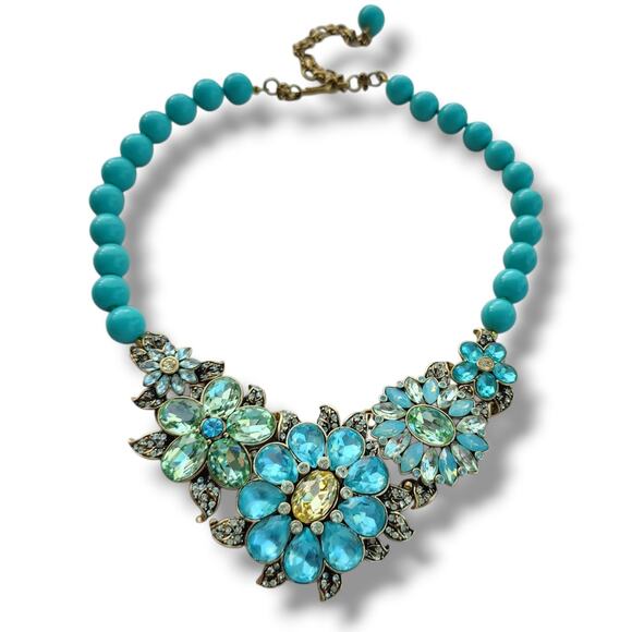 Heidi Daus GLORIOUS GARDEN Beaded Flower Necklace Turquoise Blue New Statement